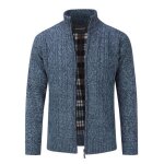 Allthemen cardigan hommes slim fit casual veste grosse maille col droit 5 couleurs unie bleu s