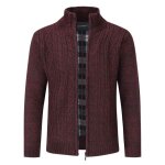 Allthemen cardigan hommes slim fit casual veste grosse maille col droit 5 couleurs unie rouge s