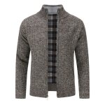 Allthemen cardigan homme veste en maille zipp� avec col montant tricot� veste dhiver marron