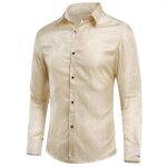 Allthemen chemise homme casual floral imprim  manches longues en jacquard en soie beige
