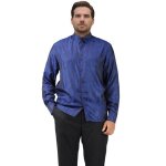 Allthemen chemise homme casual floral imprim� � manches longues en jacquard en soie bleu