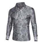 Allthemen chemise homme casual floral imprim  manches longues en jacquard en soie gris