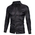 Allthemen chemise homme casual floral imprim  manches longues en jacquard en soie noir