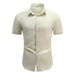 Allthemen chemise � manches courtes pour hommes couleur unie revers ample d�contract�e - beige