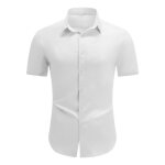 Allthemen chemise à manches courtes pour hommes couleur unie revers ample décontractée - blanc Allthemen chemise à manches courtes pour hommes couleur unie revers ample décontractée - blanc
