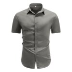 Allthemen chemise � manches courtes pour hommes couleur unie revers ample d�contract�e - gris fonc�