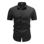 Allthemen chemise � manches courtes pour hommes couleur unie revers ample d�contract�e - noir