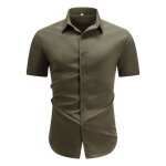 Allthemen chemise à manches courtes pour hommes couleur unie revers ample décontractée - vert foncé Allthemen chemise à manches courtes pour hommes couleur unie revers ample décontractée - vert foncé