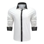 Allthemen chemise  manches longues pour hommes avec broderie contraste - blanc with noir col
