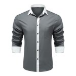 Allthemen chemise  manches longues pour hommes avec broderie contraste - gris with blanc col