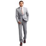 Allthemen costume homme 2 pices un bouton slim fit veste formel couleur uni daffaire gris clair