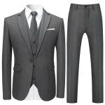 Allthemen costume homme 3 pcs costard slim fit un bouton mariage party smoking gris Allthemen costume homme 3 pcs costard slim fit un bouton mariage party smoking gris