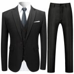 Allthemen costume homme 3 pcs costard slim fit un bouton mariage party smoking noir Allthemen costume homme 3 pcs costard slim fit un bouton mariage party smoking noir