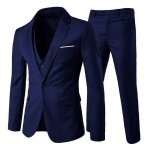 Allthemen costume homme 3 pice un bouton  la mode slim fit formel blazer pantalon gilet casual bleu ...