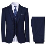 Allthemen costume hommes 3 piece deux boutons blazer gilet pantalon casual pour mariage bleu marine