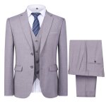 Allthemen costume hommes 3 piece deux boutons blazer gilet pantalon casual pour mariage gris clair