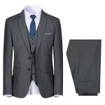 Allthemen costume hommes 3 piece deux boutons blazer gilet pantalon casual pour mariage gris fonc�
