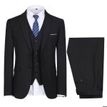 Allthemen costume hommes 3 piece deux boutons blazer gilet pantalon casual pour mariage noir