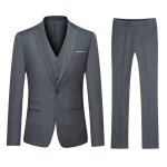 Allthemen costume homme 3 pi�ce formel un bouton � la mode slim fit blazer pantalon gilet casual gris ...