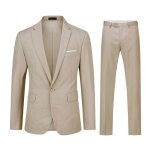 Allthemen costume homme formel 2 pices un bouton slim fit veste couleur uni daffaire gris beige