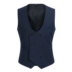 Allthemen gilet homme costume de gilet casual business double boutonnage  col en u bleu