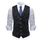 Allthemen gilet homme paisley jacquard classique smoking vestes de costume de mariage formel noir