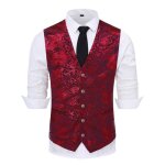 Allthemen gilet homme paisley jacquard classique smoking vestes de costume de mariage formel rouge