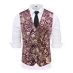 Allthemen gilet homme paisley jacquard classique smoking vestes de costume de mariage formel violet