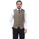 Allthemen gilet homme simple boutonnage  carreaux col en v slim fit gilet marron