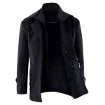 Allthemen manteau daffaires � col montant pardessus court en laine multi - pochesnoir