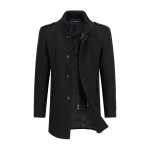 Allthemen manteau homme en laine pais veste dhiver amovible casual caban pardessus double noir
