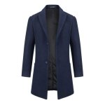 Allthemen manteaux homme en laine hiver long veste trench coat chaud pardessus parka coupe vent bleu