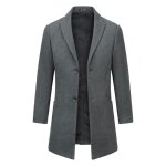 Allthemen manteaux homme en laine hiver long veste trench coat chaud pardessus parka coupe vent gris