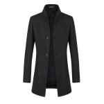 Allthemen manteau homme en laine pardessus parka chaud col montant classique noir