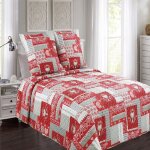 Alpes blanc - couvre lit montagne rouge et gris 230x250 cm + 2 taies 65x65 cm Alpes blanc - couvre lit montagne rouge et gris 230x250 cm + 2 taies 65x65 cm