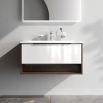 Am. pm flash mna - fhx0801wg - wcc0802wg meuble sous - lavabo 80 cm 1 tiroir + niche ouverte blanc brillant ...