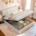 Ambiance - lit coffre 140x200 en velours beige avec clairage led  dtecteur de mouvement cadre de lit ...