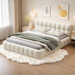 Ambiance - lit double 140x190 en tissu beige cadre de lit rembourré design moderne tête de lit et sommier ... Ambiance - lit double 140x190 en tissu beige cadre de lit rembourré design moderne tête de lit et sommier ...