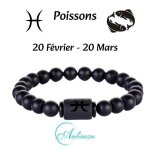 Ambiansea� bracelet homme perles noires 8 mm zodiaque - cadeau st valentin anniversaire f�tes - poissons ...
