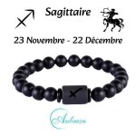 Ambiansea� bracelet homme perles noires 8 mm zodiaque - cadeau st valentin anniversaire f�tes - sagittaire ...