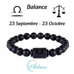 Ambiansea® - bracelet pour homme signe du zodiaque avec perles noires de 8 mm - balance Ambiansea® - bracelet pour homme signe du zodiaque avec perles noires de 8 mm - balance