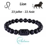 Ambiansea - bracelet pour homme signe du zodiaque avec perles noires de 8 mm - lion