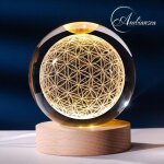 Ambiansea� lampe veilleuse led fleur de vie boule cristal grav�e 3d socle bois - cadeau st - valentin ...