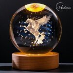 Ambiansea lampe veilleuse led licorne boule cristal grave 3d socle bois cadeau nol saint valentin ...