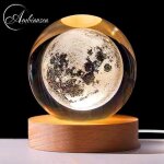 Ambiansea� lampe veilleuse led lune hyperr�aliste en 3d boule cristal socle bois cadeau st - valentin ...