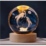 Ambiansea� veilleuse led dauphins c?ur lune grav�s 3d socle bois - cadeau st - valentin anniversaire ...