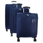Valise - american tourister - hyperspeed - 3 pices - cadenas tsa - 4 roulettes - bleu fonc / rouge