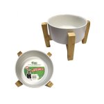 Mon ami luki - gamelle c�ramique avec support bois - pour chien et chat - 80%ceramique / 20%bois