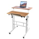 Amiremplie meuble multimedia table ordinateur portable � roulettes 60 * 60 * 67 - 115 cm r�glable en ...