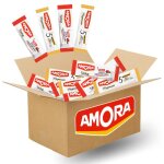 Amora assortiment bi - gout de 100 sticks de sauce mayonnaise et ketchup dose individuelle 10 ml